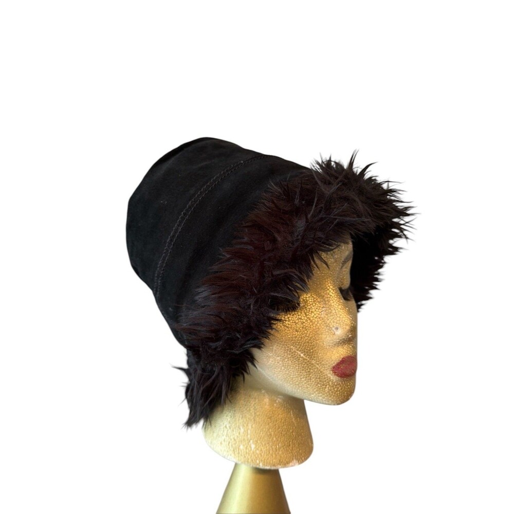 Wilson’s Maxima Leather (Suade) Bucket Hat Faux Fur Trim S/M Fit Y2K